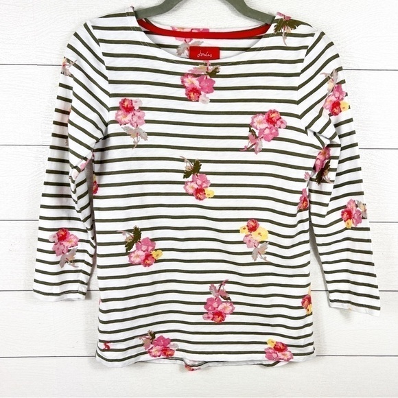 JOULES Harbour Jersey Stripe Floral 3/4 Sleeve Top - Picture 1 of 7